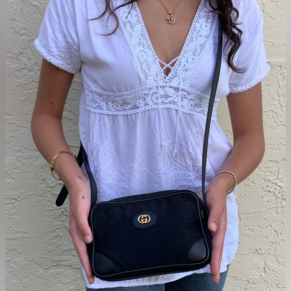 Authentic Black Classic Vintage GUCCI 70s Crossbody- amazing condition 🇮🇹❤️med - Picture 6 of 15